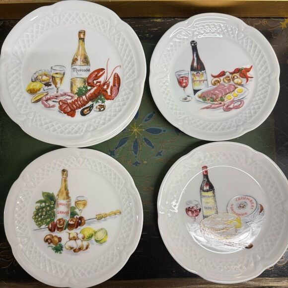 Philippe Deshoulieres Lourioux porcelain canapé plates wine cheese set of 4